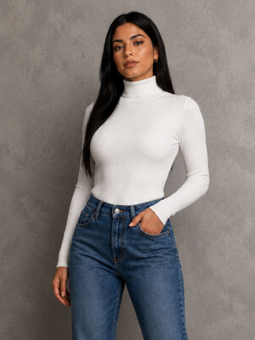 Blusa basica cuello alto manga larga