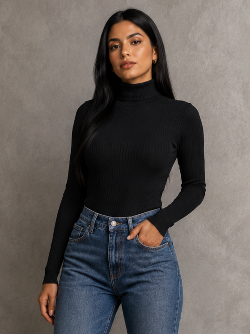 Blusa basica cuello alto manga larga