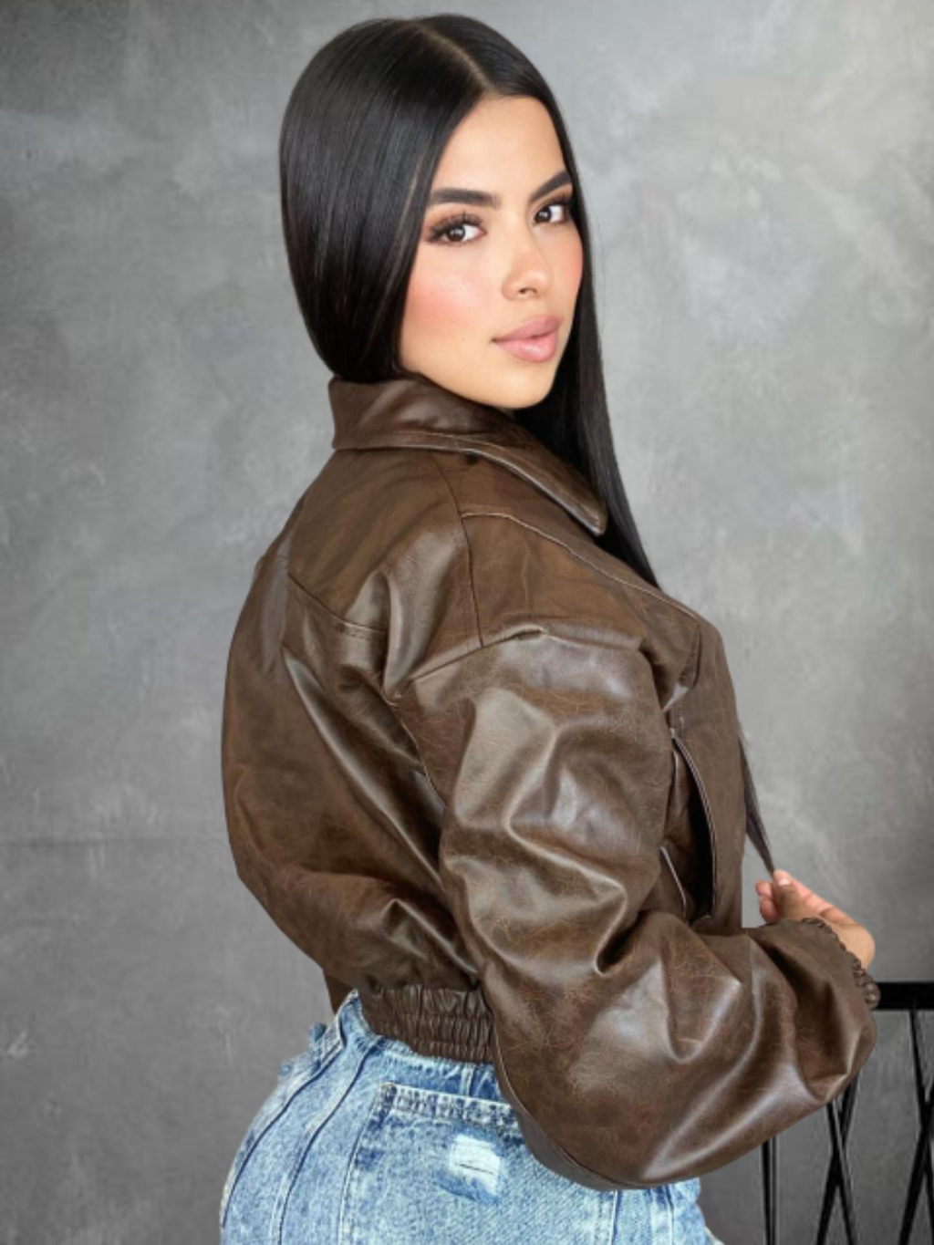 Chaqueta Cuero Oversize con bolsillos