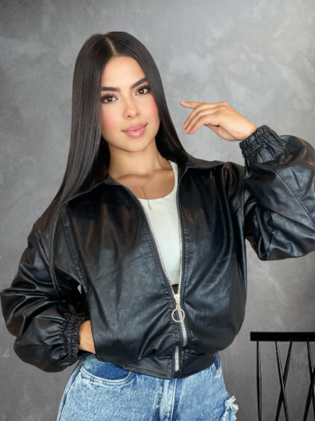 Chaqueta Cuero Oversize con bolsillos
